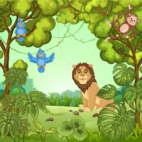 Dschungel mit wilden Tieren Cartoon Vektor 01 wild Tiere Dschungel Cartoons   