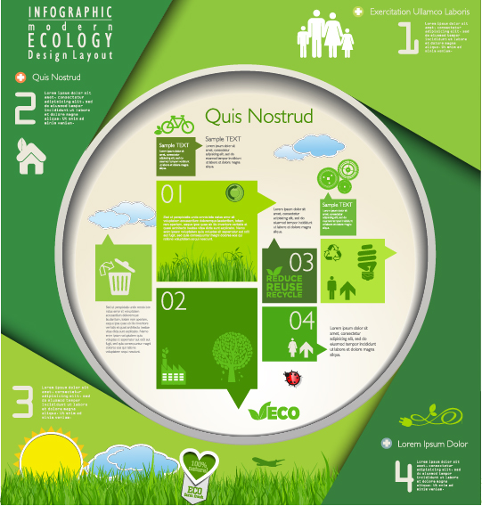 Moderne Ökologie-Infografiken grüner Schablone Vektor 04 Vorlage Ökologie moderne Infografik   