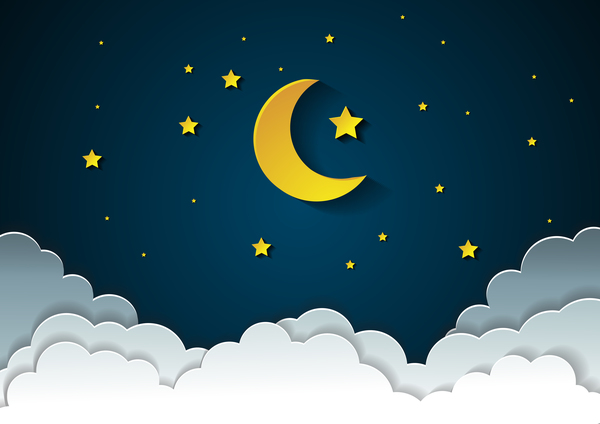 Lune avec les étoiles et le nuage dans le vecteur de bande dessinée de nightime stars nuage nightime lune cartoon   