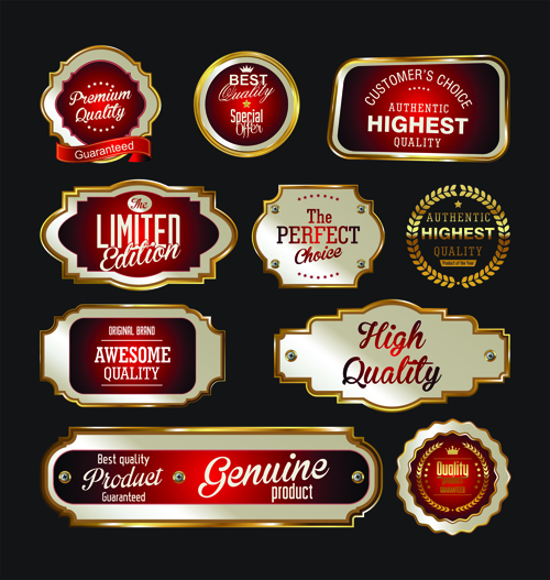 Badge de qualité supérieure avec des étiquettes vecteur d’or 02 qualité premium or étiquettes badge   