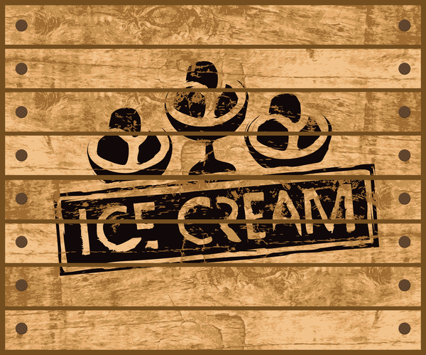 木製の背景ベクトルとレトロなアイスクリームのロゴ 木製 ロゴ レトロフォント クリーム アイス   