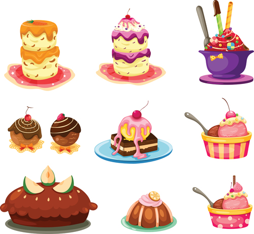 様々な甘いケーキセットベクトル11 甘い 様々な ケーキ   