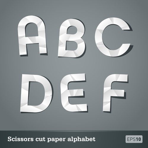 Vektorschere schneidet Papier Alphabet Satz 01 Schere papier geschnitten alphabet   