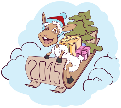 2015クリスマスと面白い羊の新しい年ベクトル06 新しい年 ヒツジ クリスマス おもしろい 2015   