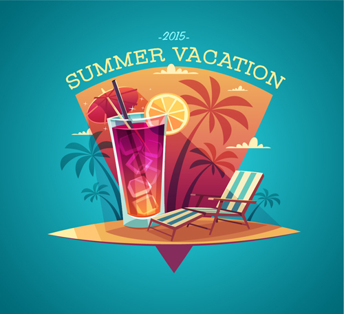 2015 Sommerferienplakat Vintage Vektor 04 Urlaub Sommer poster Jahrgang   
