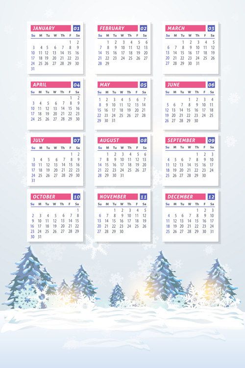 2016 Kalender mit Winterlandschaftsvektor 06 winter Landschaft Kalender 2016   