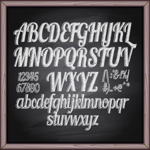 Alphabet mit Zahlen und Kreidebrett-Vektor 02 Nummern chalkboard alphabet   