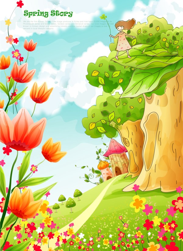 Beau dessin animé de printemps de paysage vectoriel Graphics 05 vecteur graphique printemps paysage graphiques vectoriels dessin animé beau   