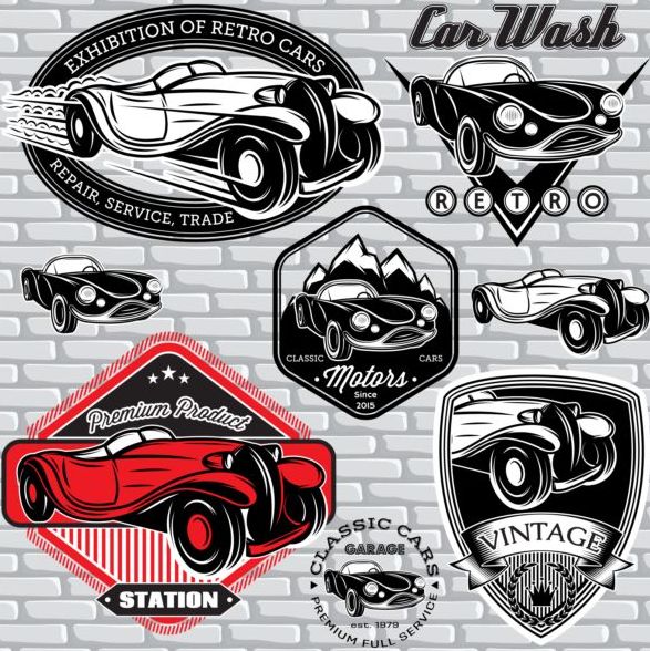 Autowäsche mit Oldtimer-Lagos-Vektor waschen logos Jahrgang auto   