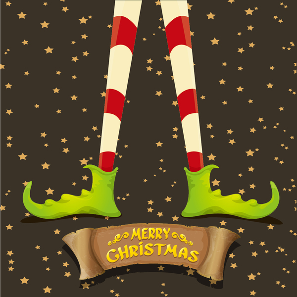 Cartoon Elfs jambes avec rétro bannière de Noël vecteur 03 police rétro Noël jambes elfs cartoon Bannière   