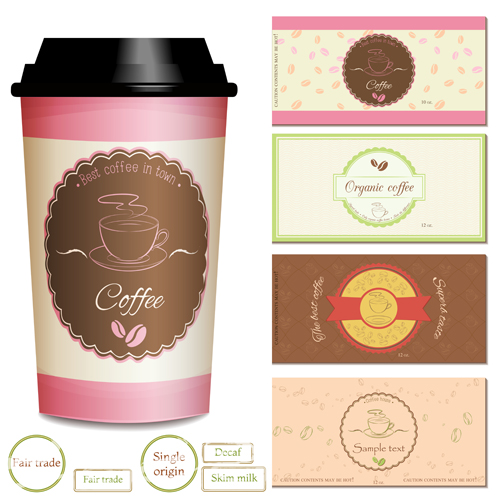 Cup-Kaffee mit Karten Vektormaterial Karten kaffee cup   
