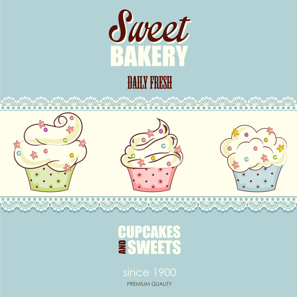 Cupcake Süßbäckerei Retro-Hintergrundvektor Süßes Retro-Schrift cupcake Bäckerei   