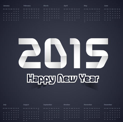 ダークカラーカレンダー2015ニューイヤーベクター 暗い 新年 カレンダー 2015   
