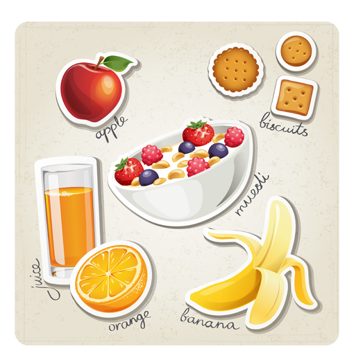 異なる朝食食品ベクターアイコン素材04 異なる 材料 朝食 ファーストフード アイコン   