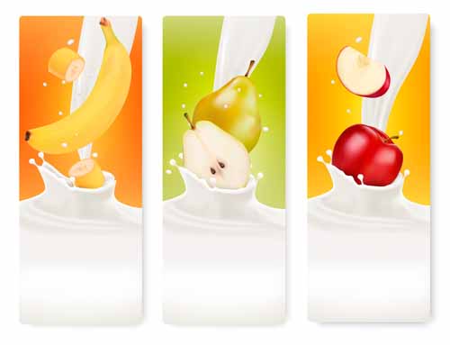 Fruits avec la bannière de vecteur de lait de Splash 10 splash lait fruits Bannière   
