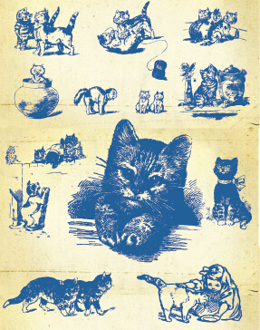 Main dessin Vintage chatons vecteur matériel vintage tirage à la main matériel vectoriel Dessin à la main chatons   