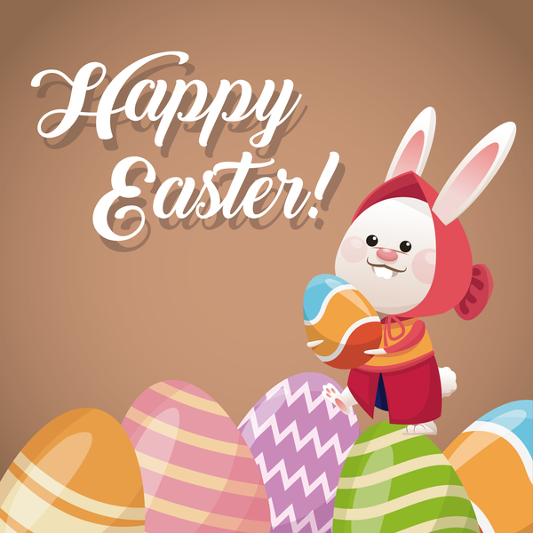 Glückliche Osterkarte mit Cartoon-Hasen Vektor 03 Ostern Karte happy cartoon bunny   