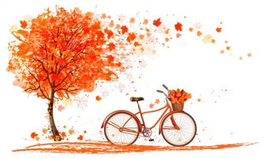 Fond d’automne de nature avec des arbres rouges et vecteur de vélo 02 vélo rouge nature fond automne arbres   