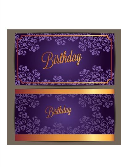 Purple floral avec carte d’invitation anniversaire vecteur 01 violet invitation floral carte Anniversaire   