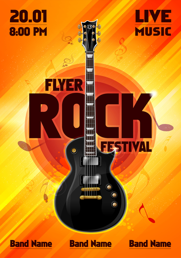 ロックフェスティバルパーティポスターギターベクトル08 祭り ロック ポスター パーティー ギター   