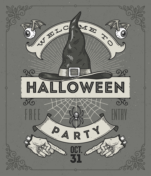 Vintage halloween Partyvektor-Poster Set 05 vintage poster party halloween   