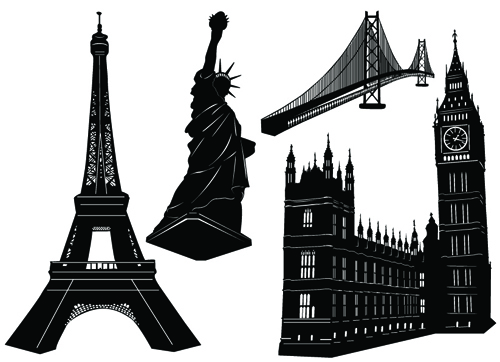 Silhouettes vectorielles de bâtiments mondialement célèbres silhouettes silhouette monde célèbres bâtiments de renommée mondiale bâtiments   