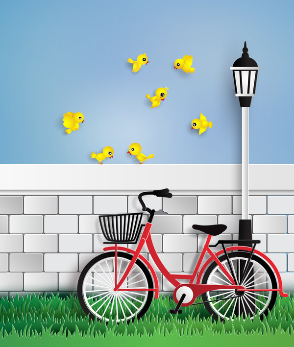 Fahrradfahren mit Vogelvektormaterial Vogel Fahrrad   