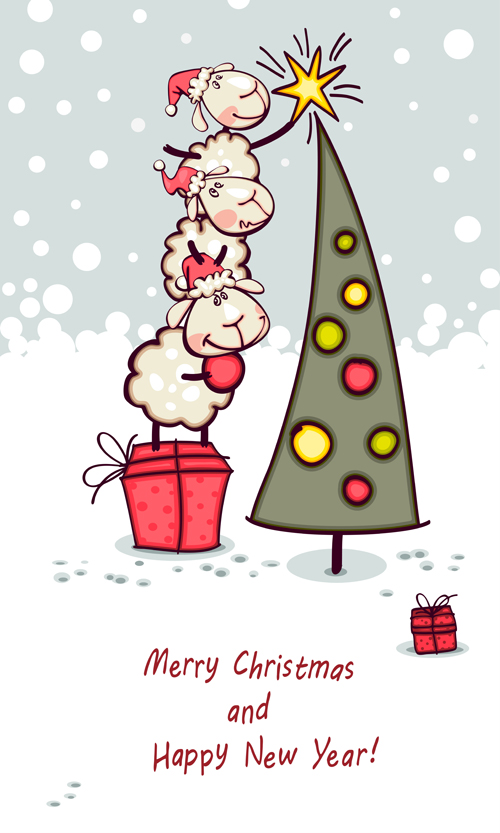 2015クリスマスと面白い羊の新しい年ベクトル05 新しい年 ヒツジ クリスマス おもしろい 2015   