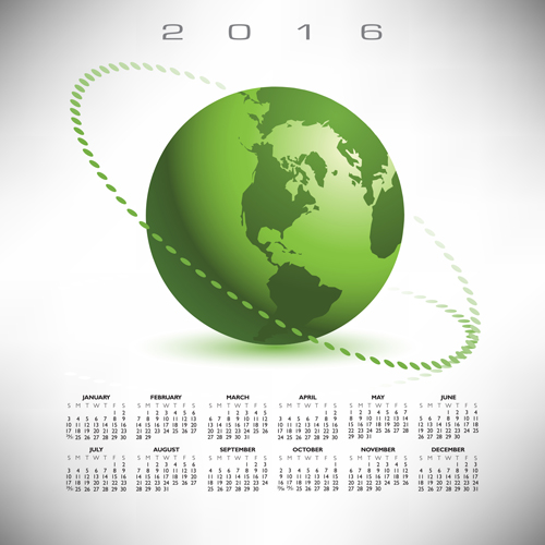 2016 calendrier avec vecteur de globe vert 02 vert calendrier 2016   