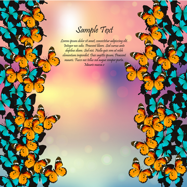 Schöne Schmetterlinge mit Halation-Feder-Hintergrundvektor 02 Schön Schmetterlinge halation Frühling   