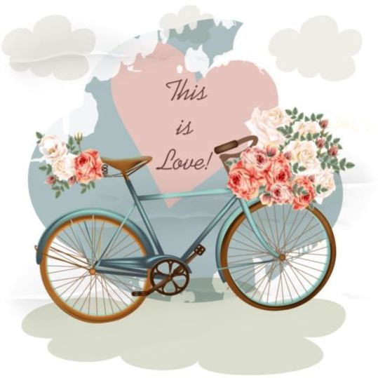 Fahrräder mit rosa Rosen Blume und Herzenhintergrund Vektor Rosen Rosa Hintergrund Herz Fahrräder Blume   