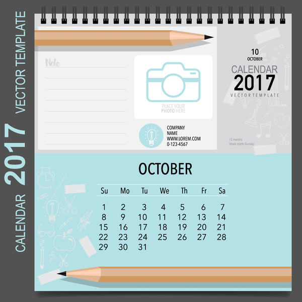 Calendrier 2017 vecteur modèle Set 10 calendrier 2017   