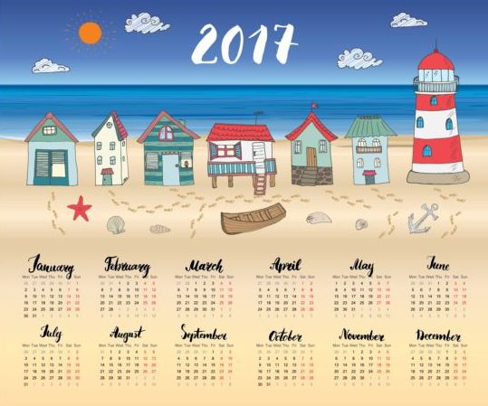 Calendriers 2017 avec vecteur de maison de plage 02 plage maison calendriers 2017   