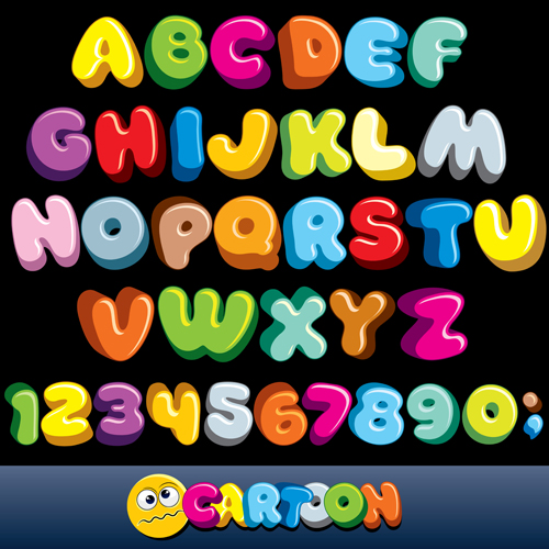 Alphabet de dessin animé avec le vecteur coloré de nombres dessin animé coloré chiffres alphabet   