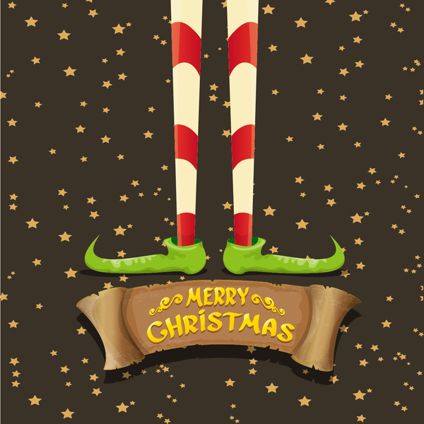 Cartoon-Elfenbeine mit Retro-Weihnachtsbanner Vektor 11 Weihnachten Retro-Schrift Elfen cartoon Beine banner   