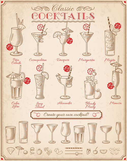 Cocks-Menü Illustration vctor 02 menu illustration cocktails   