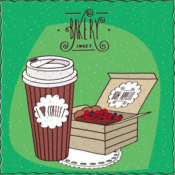Café en tasse de papier et tarte de baies dans le vecteur de boîte de carton tasse tarte papier carton cafe boîte Berry   