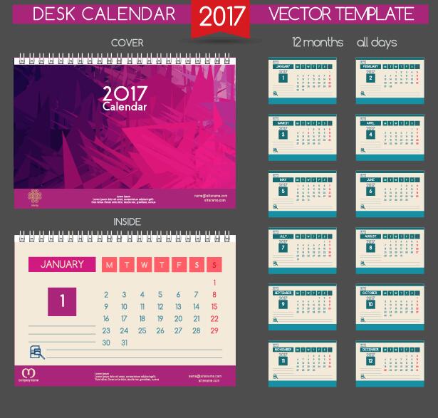 Bureau 2017 couverture de calendrier et à l’intérieur vecteur modèle 13 couverture calendrier bureau à l’intérieur 2017   