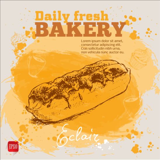 Frisches Brot mit Backwaren Plakat gezeichnet Vektor 05 poster hand gezeichnet fresh Brot Bäckerei   