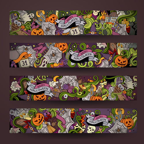 Halloween à la main dessin illustration vecteur bannière halloween Dessin à la main Bannière   