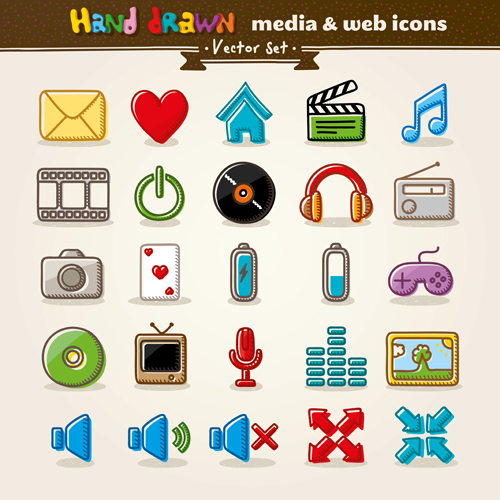 Handgezeichnete Medien und Web-Vektorsymbole Medien icons icon Hand gezeichnet hand gezeichnet   
