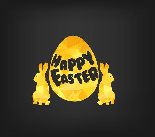 Glückliche Ostergrußkarte mit polygon goldenem Hase und Eiervektor 03 polygon Ostern Karte happy gold Ei bunny Begrüßung   