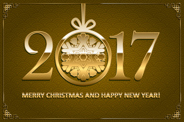 Frohes neues Jahr mit Weihnachten 2017 goldener Textvektor 08 Weihnachten Neujahr Jahr happy gold 2017   