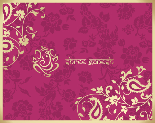 ピンクの背景ベクトルとインドの花飾り07 装飾 背景 ピンク インド   
