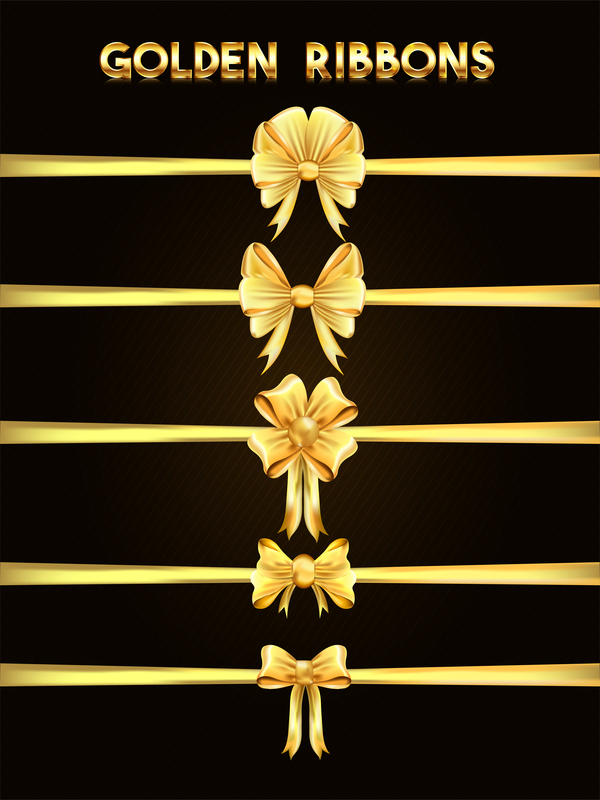 Luxus-goldene Bänder mit Bogenvektoren 02 Luxus gold Bogen Bänder   