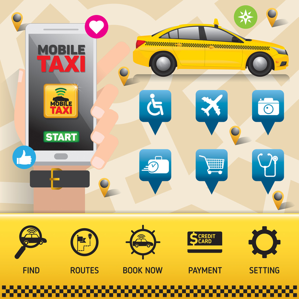 Mobile service de taxi application vecteur infographique 01 taxi service mobile infographie application   