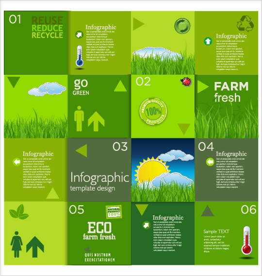 Moderne Ökologie-Infografiken grüne Vorlage Vektor 03 Vorlage Ökologie moderne Infografik   