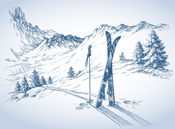 スキースケッチベクトル01の山の風景 風景 山 スケッチ スキー   