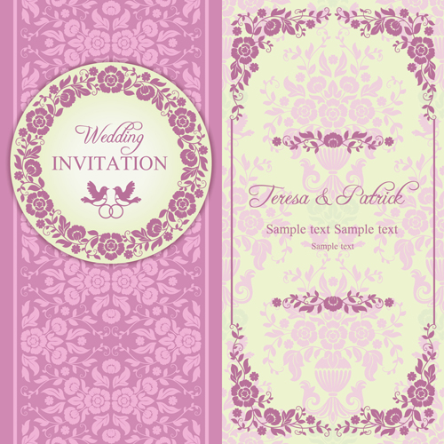 Ornate rosa florale Hochzeitseinladungen Vektor 02 pink ornate Hochzeit floral Einladung   