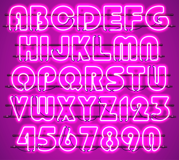 Alphabet néon violet avec des chiffres vecteur 02 violet neon chiffres alphabet   